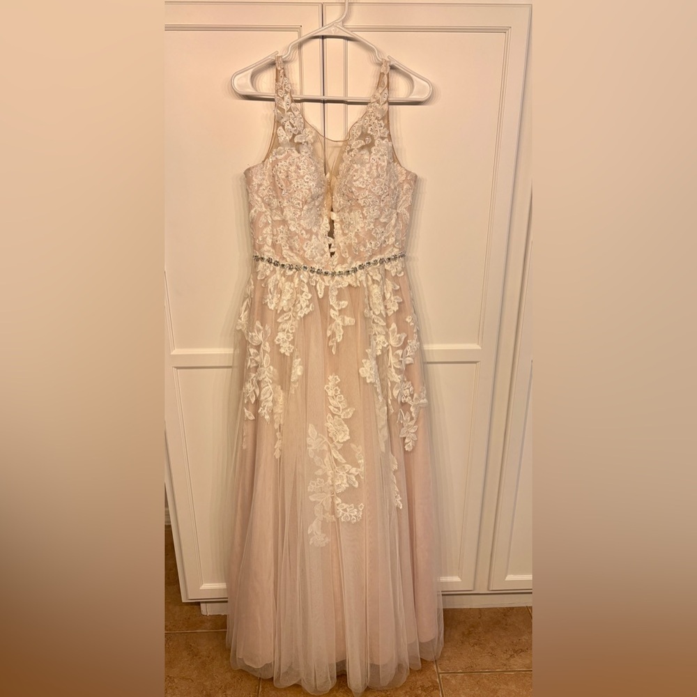 Oleg Cassini Champagne Wedding Dress with Veil